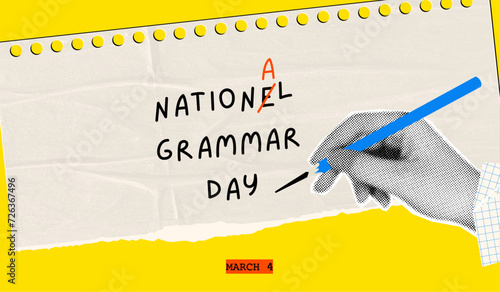 Greeting card for celebrating National Grammar Day. Stylish modern design.
