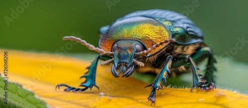 The extremely rare Walker, Pine Chafer (Polyphylla fullo), found on a sunflower leaf globally. photo