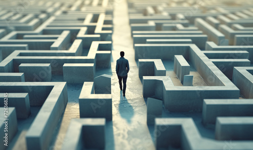 Man Navigating a Complex Maze: Challenge, Choice, and Direction