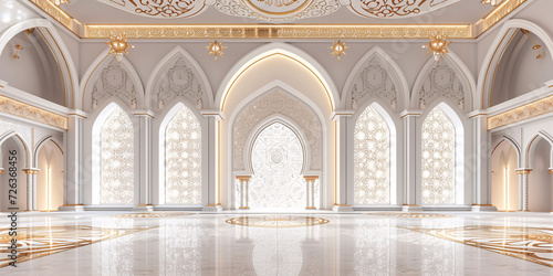 Ornate Mosque Interior with Arabesque Design and Gold Accents