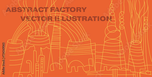 Abstract factory illustration. Modern thin line style. 
Abstract vector illustrations of linear power plants or industrial architectures for banner design template. Contour image of Cooling tower.