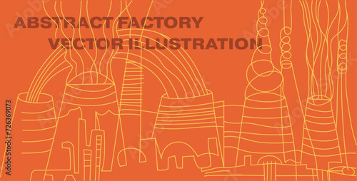 Abstract factory illustration. Modern thin line style. 
Abstract vector illustrations of linear power plants or industrial architectures for banner design template. Contour image of Cooling tower.