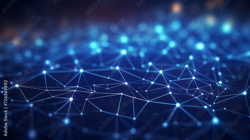 Blurred network connections: abstract digital background with molecular polygonal shapes