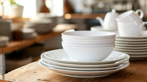 Set of new white dishes