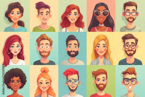 Smiling People Closeup Portrait Set Cute Cartoon Businessman Male and Female Avatars Multi-ethnic Man and Woman Faces Isolated on White Background