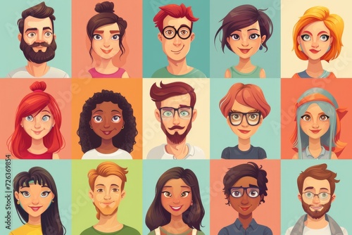 Smiling People Closeup Portrait Set Cute Cartoon Businessman Male and Female Avatars Multi-ethnic Man and Woman Faces Isolated on White Background