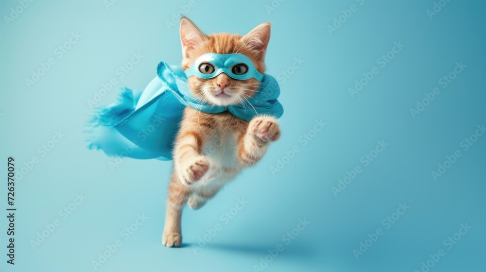 Fototapeta premium Superhero Cat Flying in color Cape