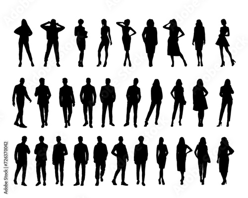 vector business man silhouetteSet of silhouettes of business people. Vector black silhouettes. Vector stencil isolated background.