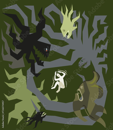 Fear. Panic attacks concept. Vector