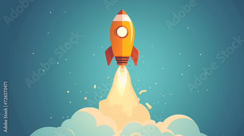 Cartoon Blast Off, Colorful and Playful Rocket Launch Illustration, Embarking on an Adventure.