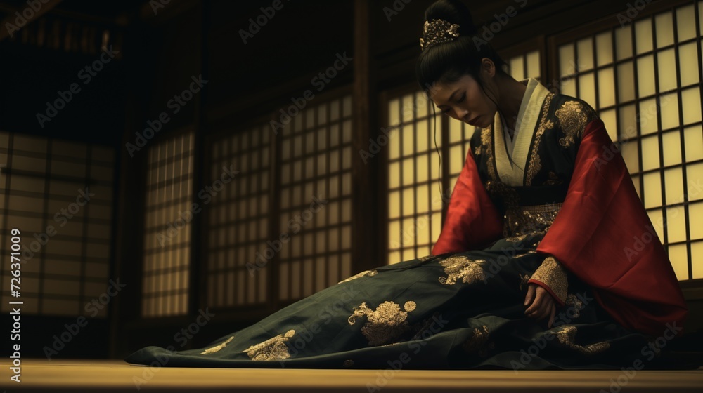Fototapeta premium silhouette Japanese Geisha beautiful girl costume asia nation traditions