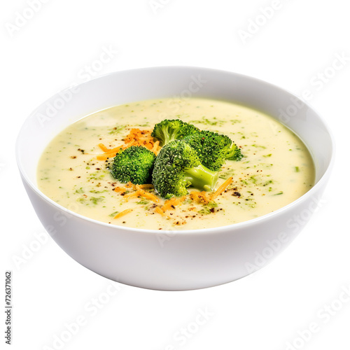 Creamv of Broccoli and cheddar soup, isolated on transparent background, Clipping Path, pen tool