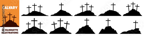 Calvary silhouette set. Calvary crosses. photo