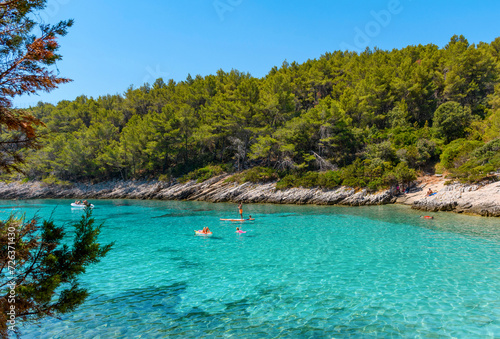 Amazing view of Zitna beach in Zavalatica on Korcula island. Beautiful cove with turquoise water