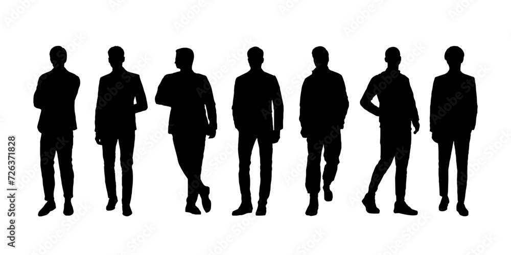 vector business man silhouetteSet of silhouettes of business people. Vector black silhouettes. Vector stencil isolated background. - obrazy, fototapety, plakaty 