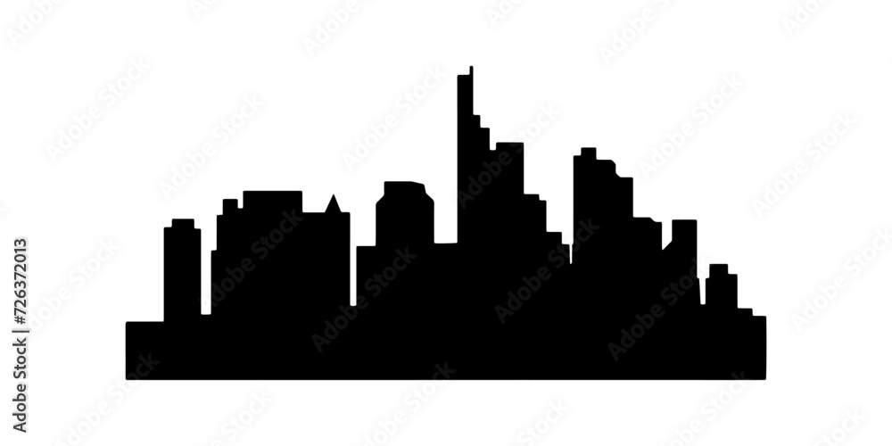 City on the horizon, buildings in the city center. Vector silhouettes isolated background.