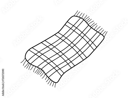 Plaid checkered, cozy soft bedspread. Vector doodle illustration on a white background.