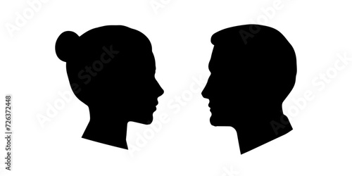 Set of silhouettes of people's heads. Vector silhouettes of women and men depicted in profile. Isolated background EPS 10.