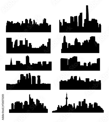 City on the horizon  buildings in the city center. Vector silhouettes isolated background.