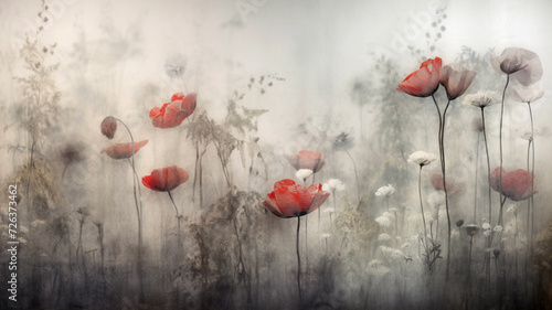 Popi Collection · Poppy Wallpaper · Poppy Botanical Illustration · Textured Botanical Background · Delicate Flower Art
