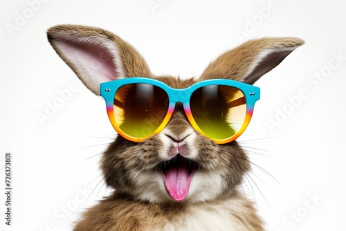 Cool Easter bunny with sunglasses on white background.