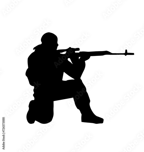 Silhouettes of soldiers. Troops of special purpose, Soldier carries a guard. Ranger at the border. Special Forces crew black isolated vector.