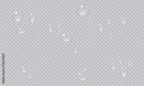 Vector water droplets. PNG droplets, condensation on glass, on various surfaces. Realistic droplets on a transparent isolated background. PNG.	
