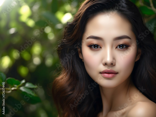 beautiful asian girl with good skin, fashion concept of cosmetics, cosmetology