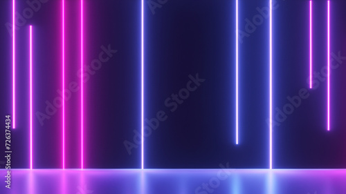 Futuristic technology abstract background with neo lines network, big data, data center, server, internet, speed. Abstract neon lights into digital technology tunnel.