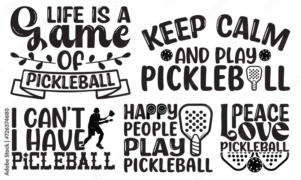 Obraz premium Pickleball custom bundle set t shirt Design. funny pickleball t-shirt design, Pickleball T-shirt, pickleball vector, tournament, SVG Design Sporty Paddle Game Apparel design for Active Lifestyles