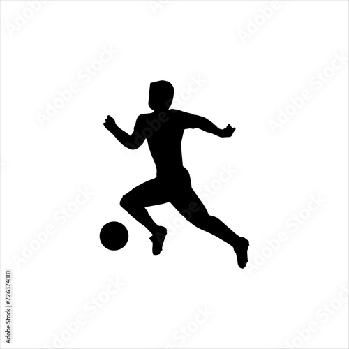 Silhouette of a football player with a ball. Athlete black stencil. Icon, football player logo. Vector illustration isolated white background.