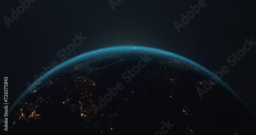 Earth Rotate Background With Sun. Realistic Earth Sunset Background.