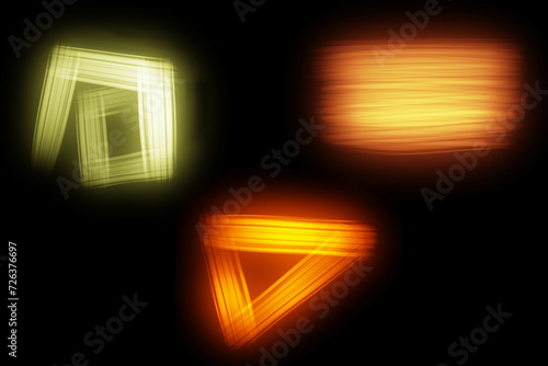 Glowing frames on black background. Square glow borders. Sparkling geometric light banner. Luminous