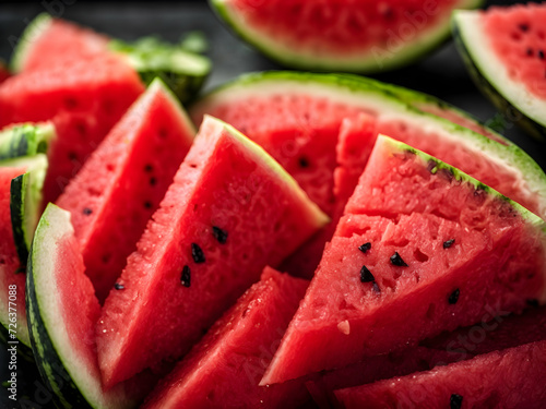 background appetizing juicy red ripe watermelon cut in pieces