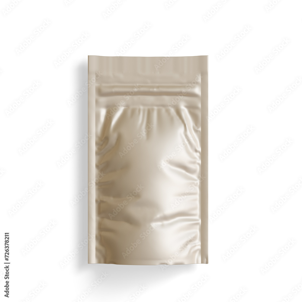 Blank Foil Food Or Drink Bag Packaging with valve and seal. Blank Foil plastic pouch coffee bag. Packaging template mockup collection. isolated on background 3D Rendering illustration