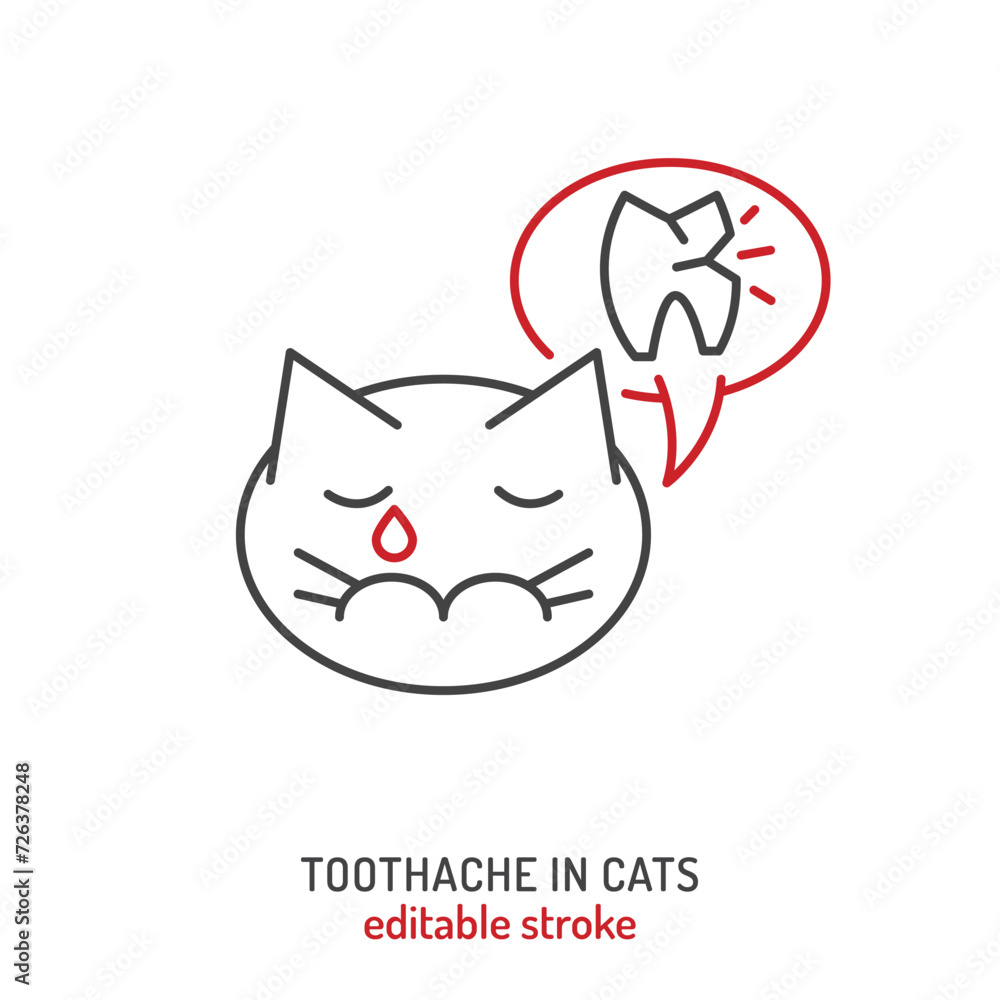 Obraz premium Toothache in cats. Linear icon, pictogram, symbol.