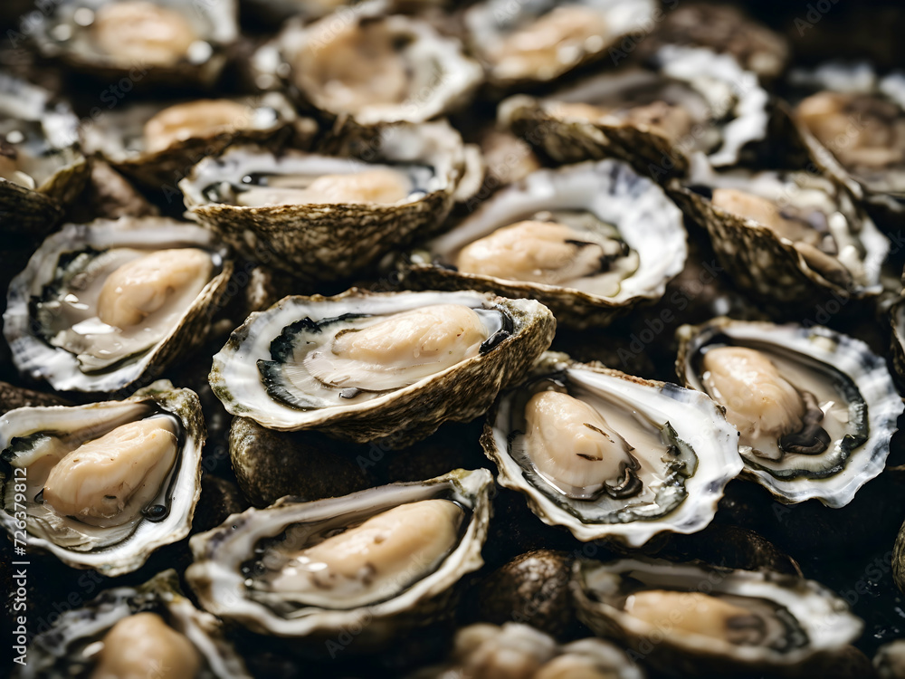An appetizing dish with oysters, lemon and sauce. Delicacy, seafood menu An appetizing dish with oysters, lemon and sauce. Delicacy, seafood menu