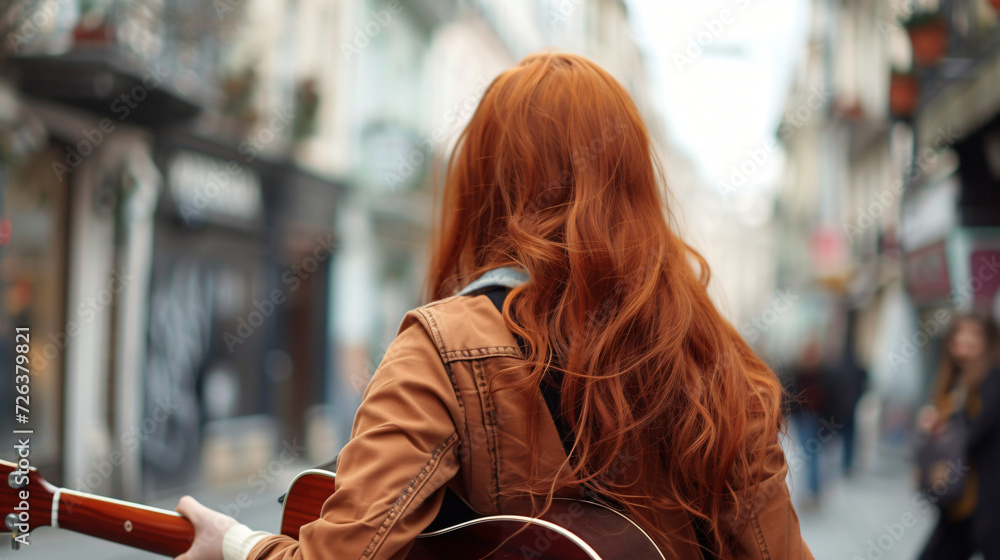 Red-haired woman playing
