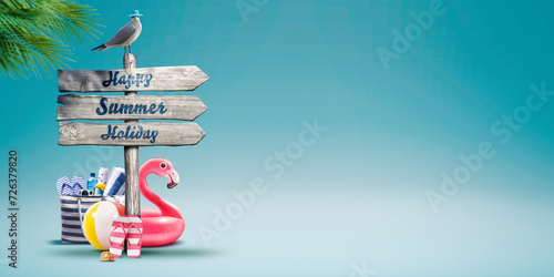 Happy Summer Holiday banner with signpost