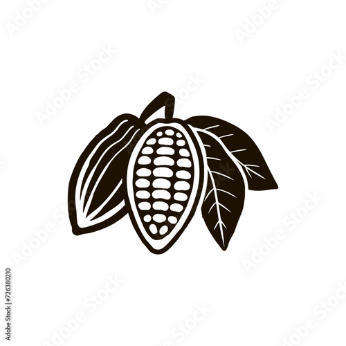 Cocoa beans black symbol. Isolated on white