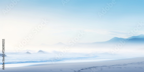 Serene ocean coastline with white mist. Tranquil landscape. Generative AI © AngrySun