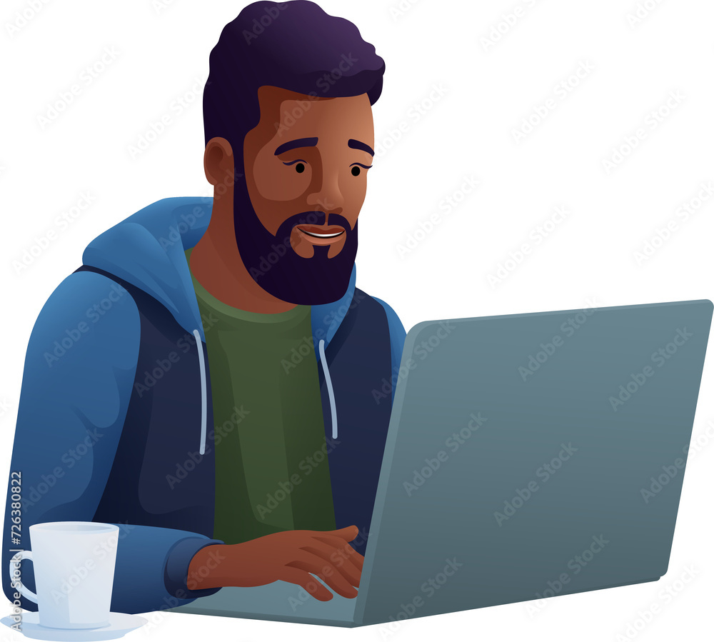 Man Using Laptop Computer Cartoon Illustration Man Using Laptop Computer Cartoon Illustration