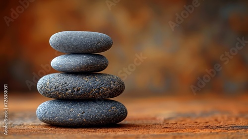 Pebbles balancing with brown background. Sea pebble. Colorful pebbles. For banner  wallpaper  meditation  yoga  spa  the concept of harmony  ba lance. Copy space for text
