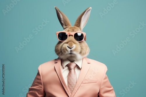Stylish Bunny in Suit and Sunglasses - Generative AI photo