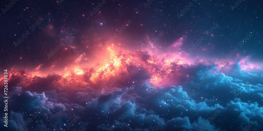 Cosmic night sky with stunning galaxy, celestial elements and vibrant colors combination.