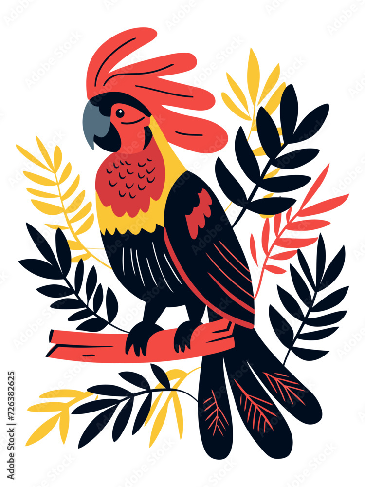 Obraz premium Floral Parrot Bird - Infusing Nature's Beauty with Avian Splendor. Flat Vector Illustration