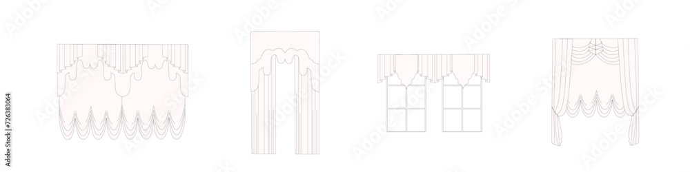 technical sketch of curtains drawn in vector. Window design drawing. Textile interior decoration. technical sketch of curtains drawn in vector. Window design drawing. Textile interior decoration.
