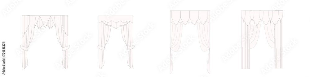 technical sketch of curtains drawn in vector. Window design drawing. Textile interior decoration. technical sketch of curtains drawn in vector. Window design drawing. Textile interior decoration.