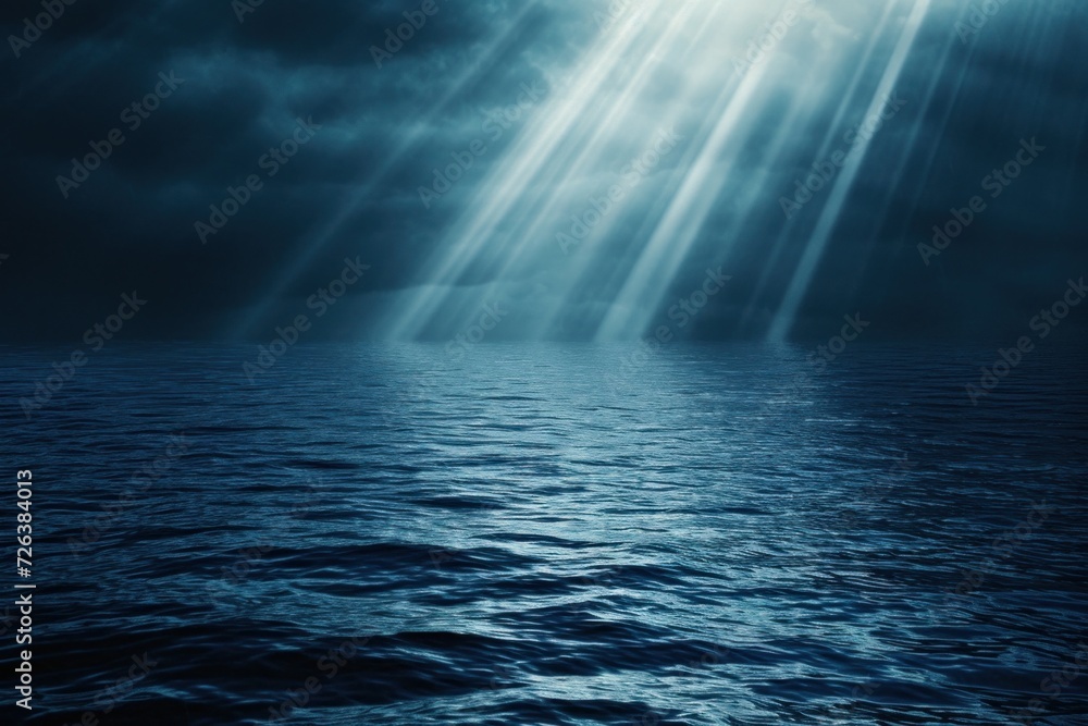 Sun Rays Piercing Through The Ocean Surface Into The Underwater Cave Sun Rays Piercing Through The Ocean Surface Into The Underwater Cave
