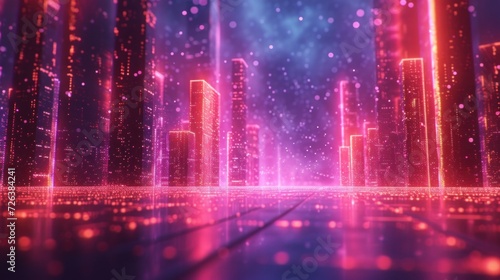 Futuristic Cityscape Bathed in Neon Lights at Twilight